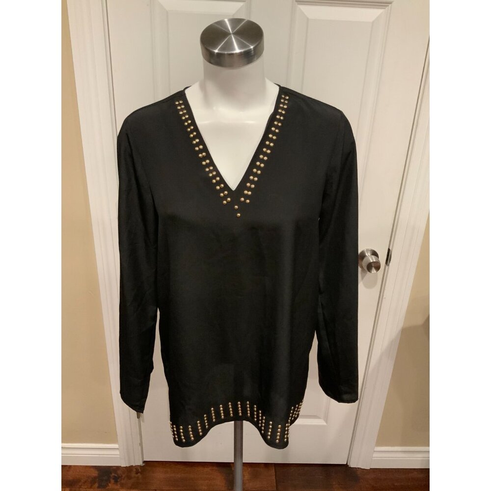 Michael Kors Black V-Neck Shirt W/ Gold Studded NWT! $130 Size S